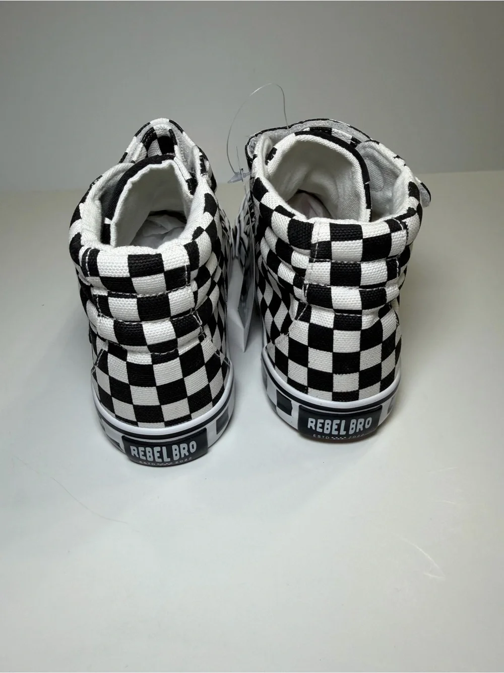 Rebel Bro Kids Checkerboard High-Top Sneakers - Black & White 2Y